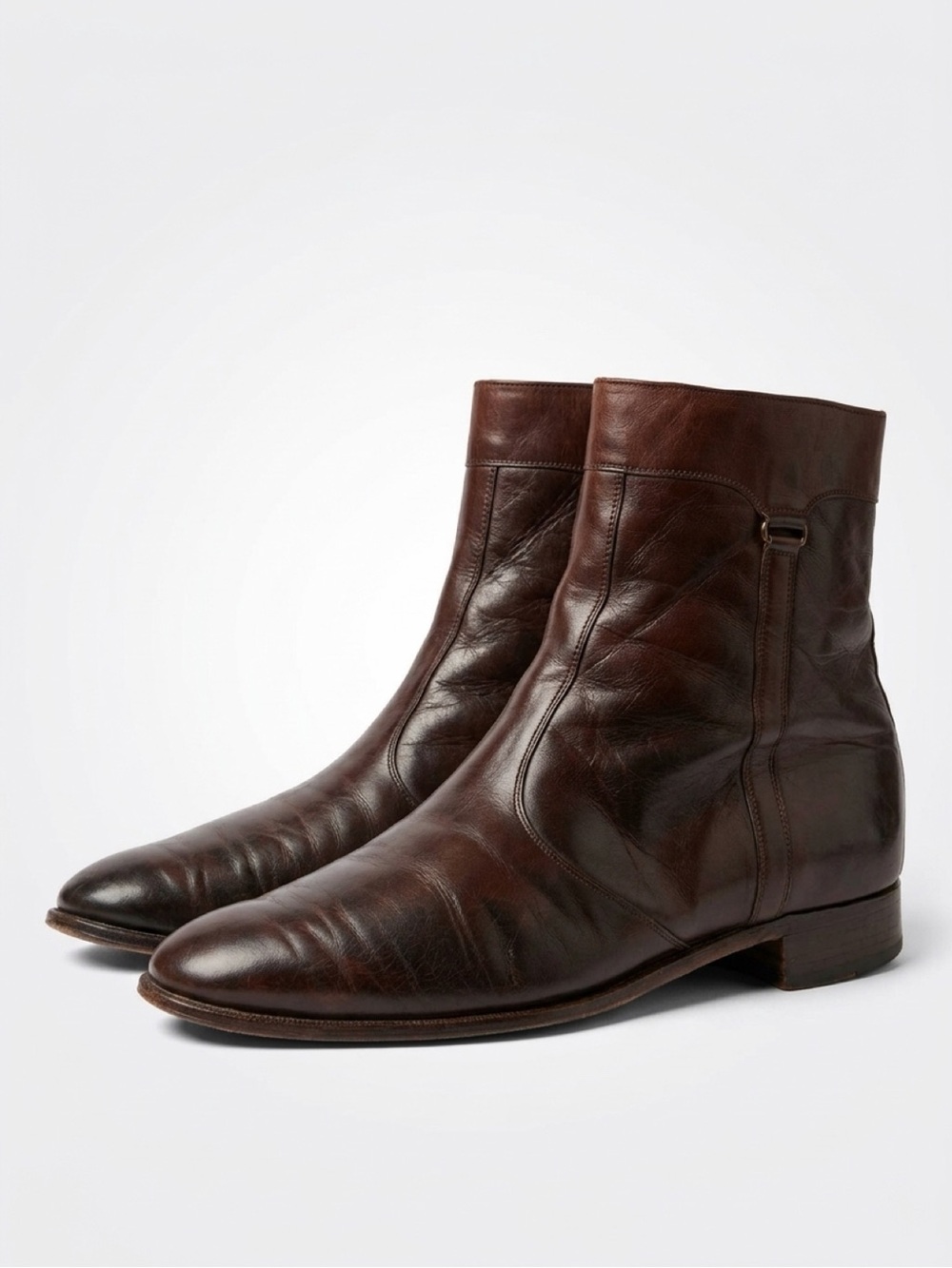 Bally VTG Brown Leather Chelsea Boots, Side Zip, 8.5, GUC some wear